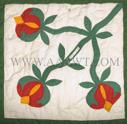 Antique Quilt, Album Quilt, 19th Century, flower bud square detail